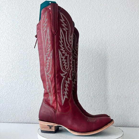Lane MONICA Knee High Womens Cowboy Boots 8 Red Leather Western Style 17" Tall - Picture 2 of 11